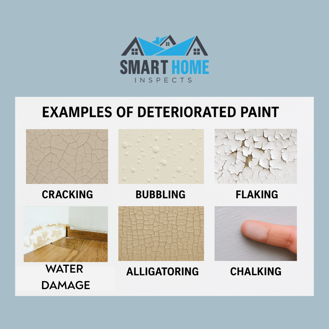 Examples of deteriorated paint conditions that must be addressed before lead inspection